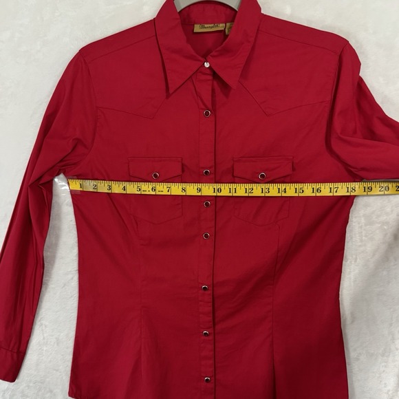 Y2K Wrangler Western Rhinestone‎ Snap Shirt Women's Small Red Long Sleeve Yoke - Picture 10 of 16